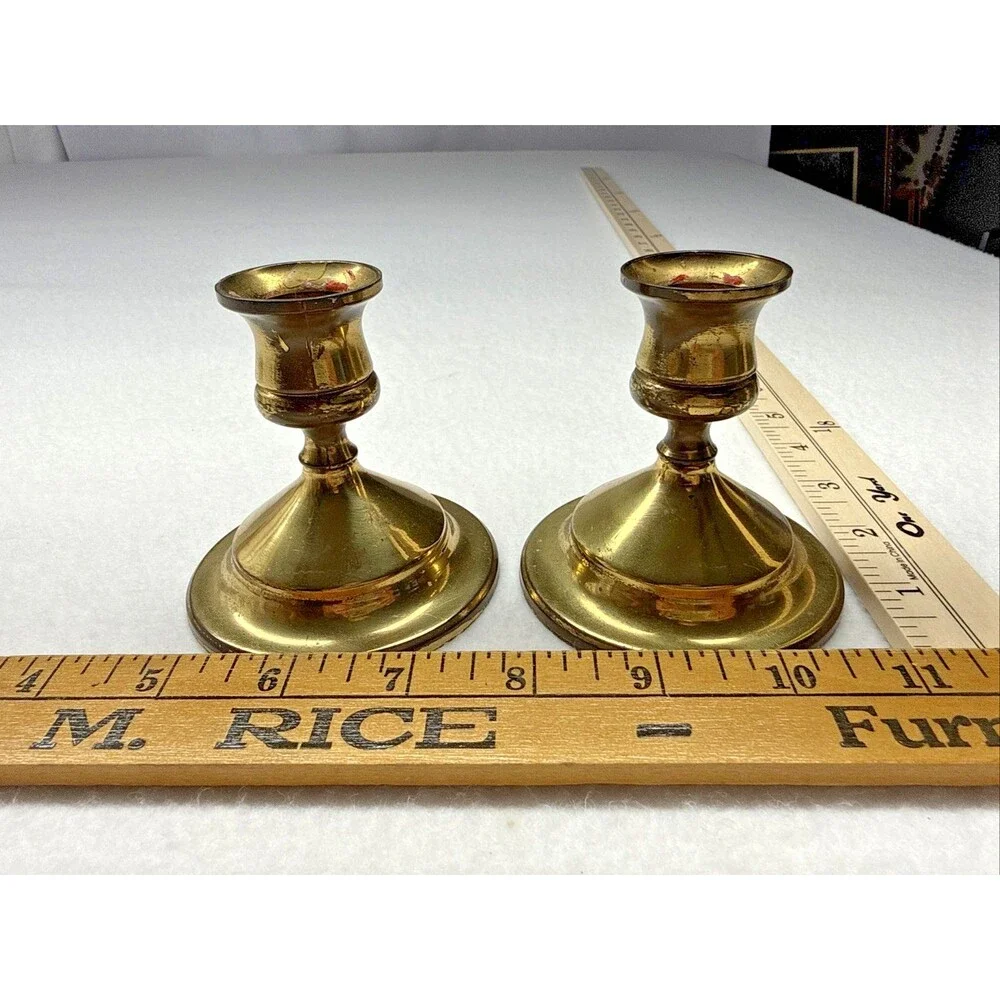 Solid Brass Candlestick Holders Set of 2 Small Taper Candle Holders Vintage